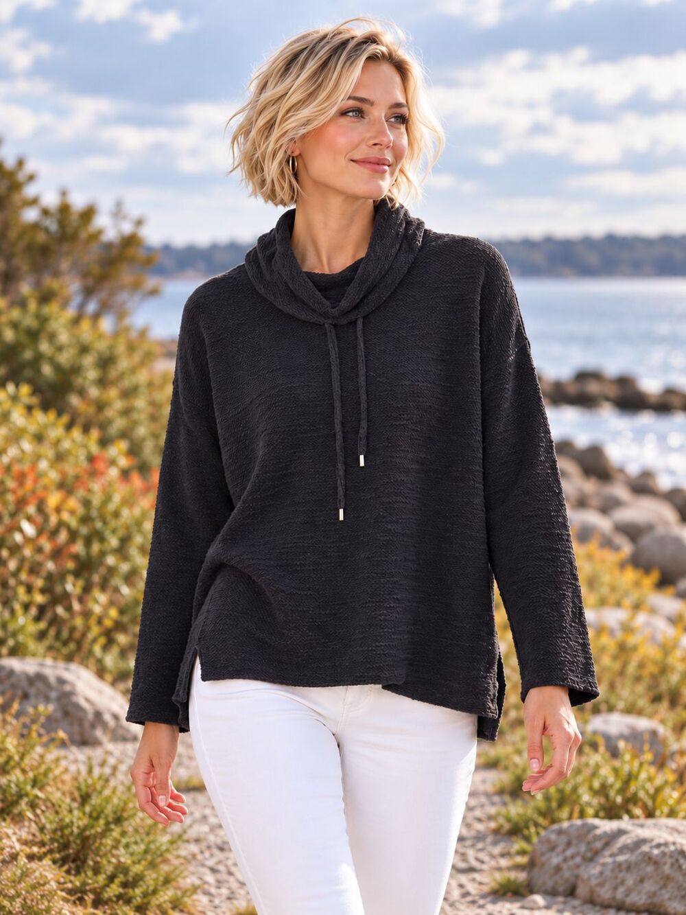 Jones New York Signature Women’s M Black Cowl Neck Pullover Tunic
